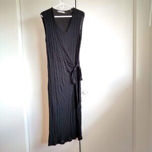 Zara rib knit jumpsuit with skirt overlay side tie